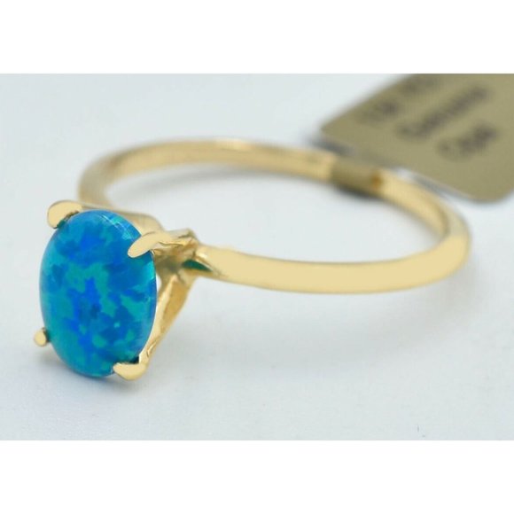 Genuine 0.94 Cts Blue Opal Solitaire Ring 10k Gold